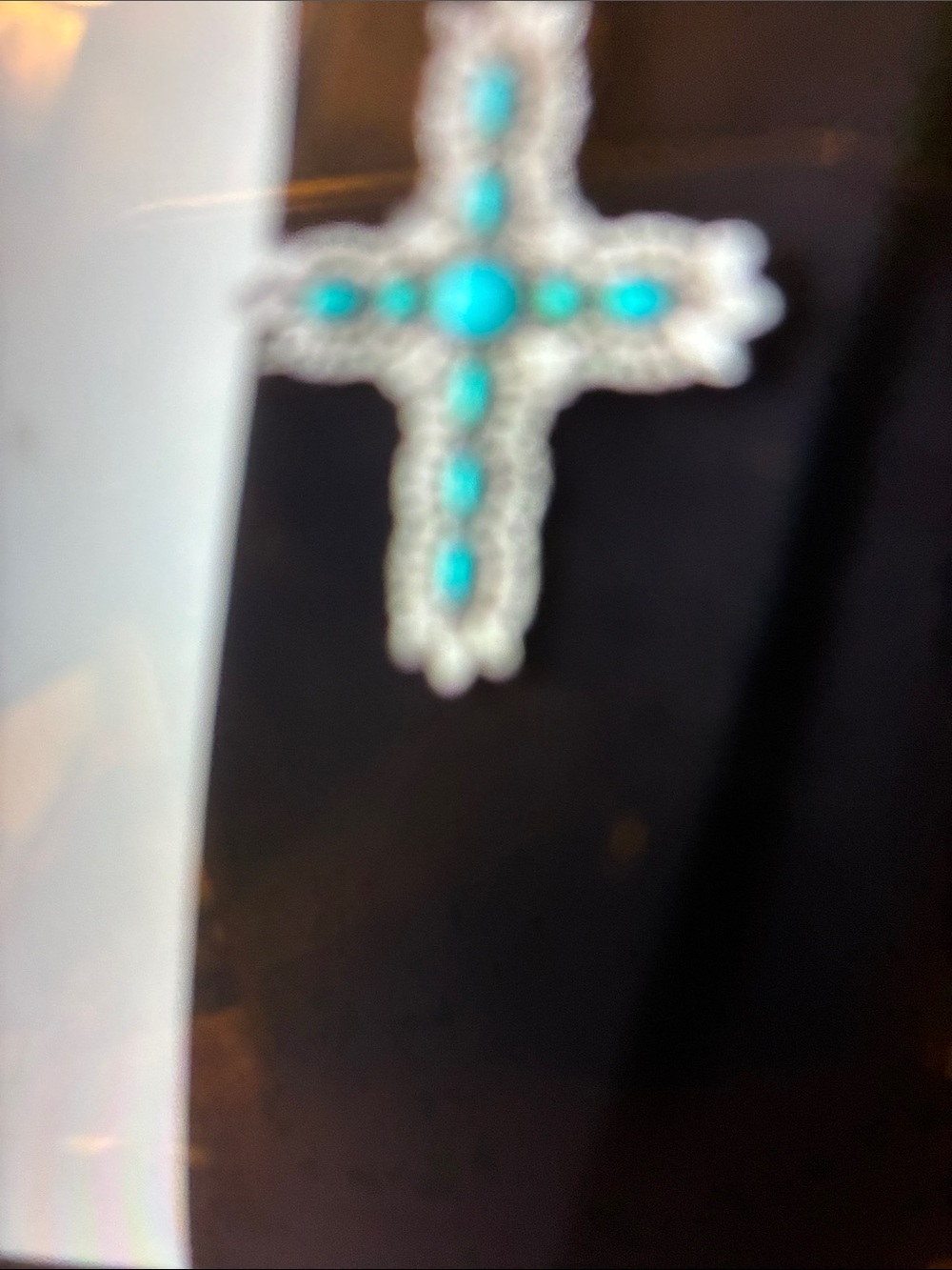 Turquoise and Silver Beaded Cross brooch